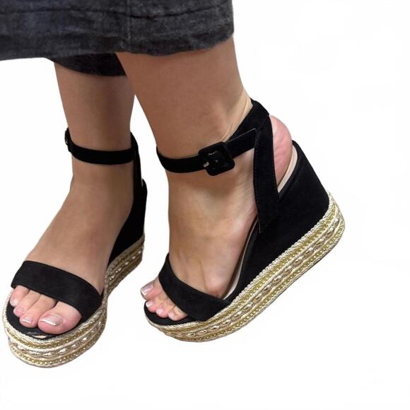 Steve Madden Shoes - Steve Madden Black Espadrille Wedge Sandals Beaded & Sequins